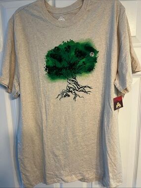 Men's Light Cream Graphic Tree Tee with Green Print